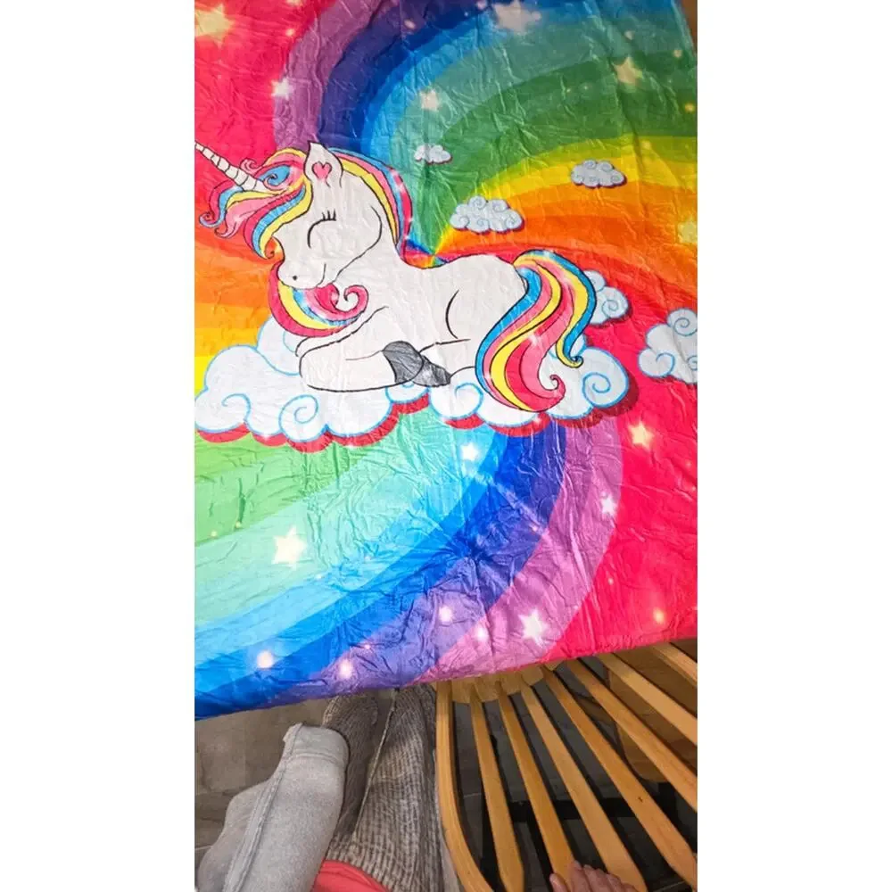 Rainbow Unicorn  New Plush Throw Blanket Stars Clouds Soft Kids 40x50 Bright